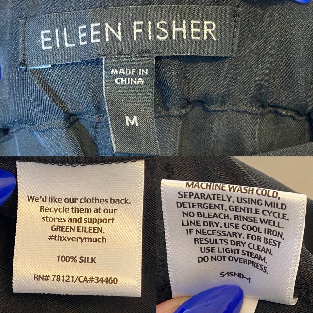 Eileen Fisher Washable‎ Silk Tapered Crop Pant Black size Medium - Picture 7 of 7